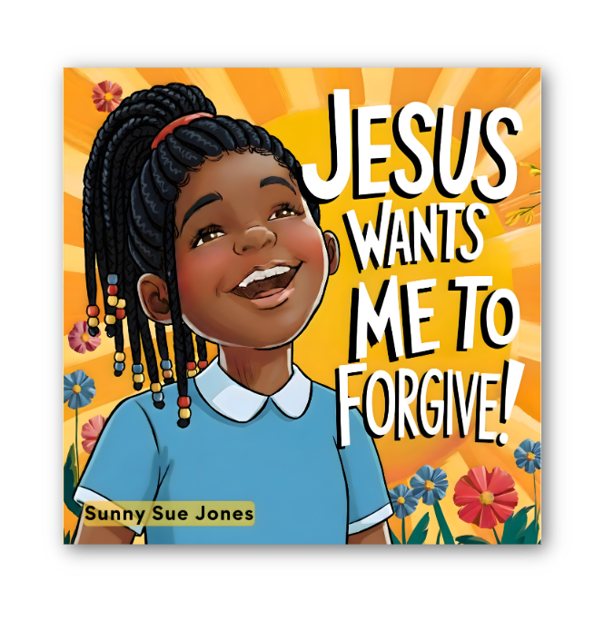 Book cover of 'Jesus Wants Me to Forgive!' with a young girl illustration on an orange background.