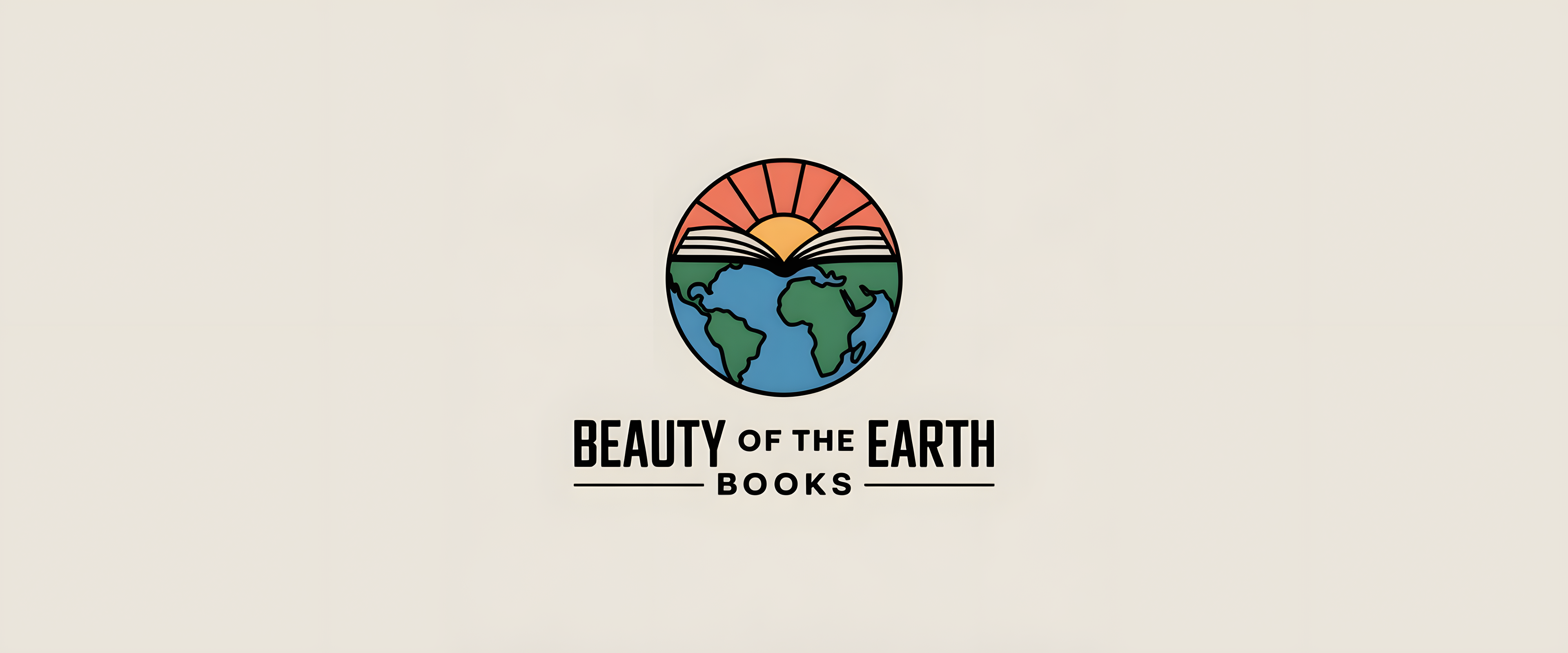 Logo for 'Beauty of the Earth Books' with a colorful design on a beige background